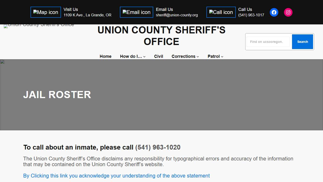 Jail roster - Union County Sheriff's Office