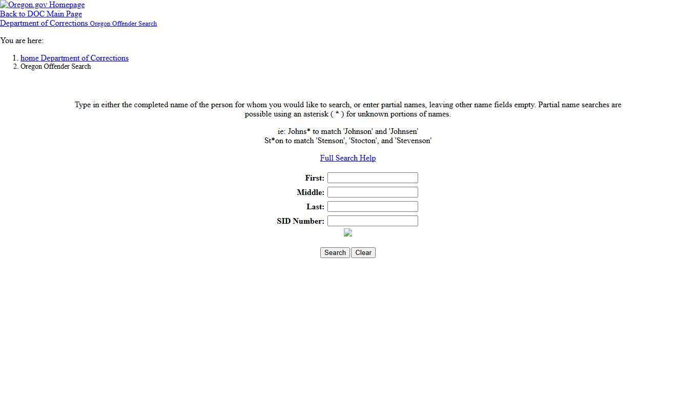 Oregon Offender Search