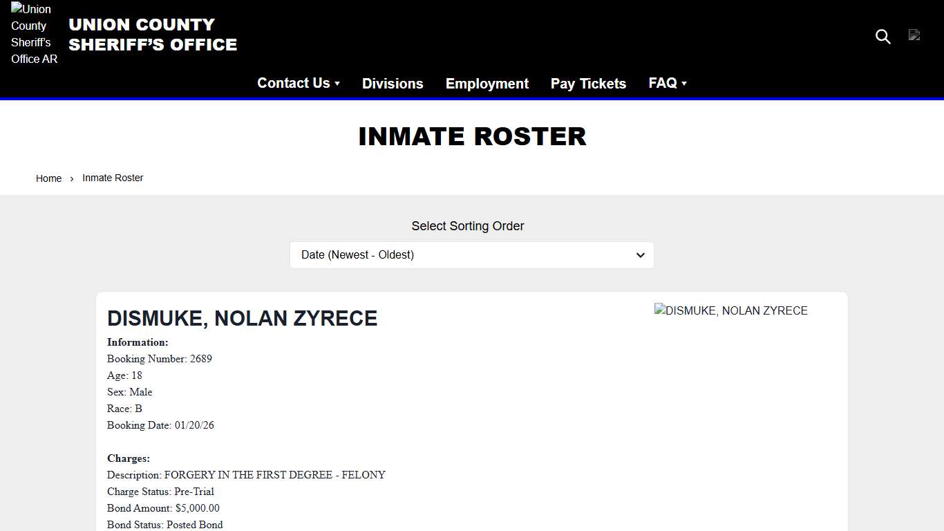 Inmate Roster | Union County Sheriff’s Office AR